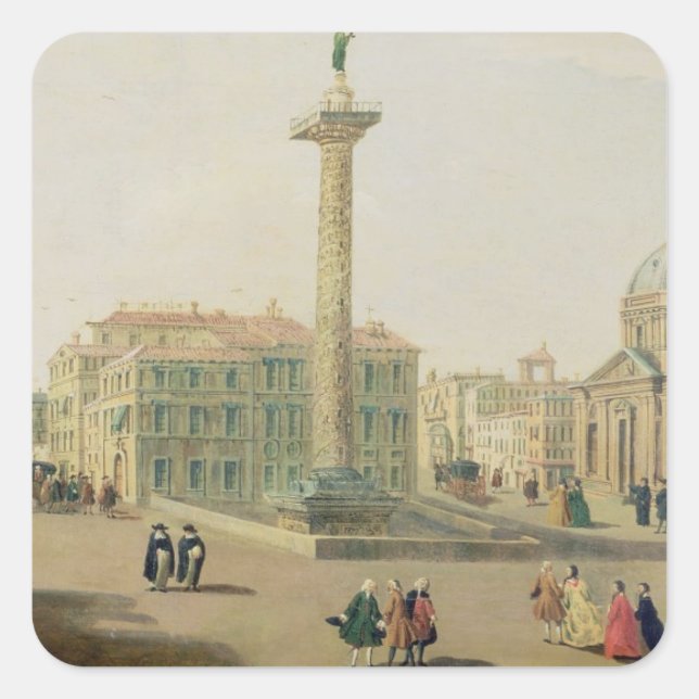 Pegatina Cuadrada La Piazza Colonna, Roma (Anverso)