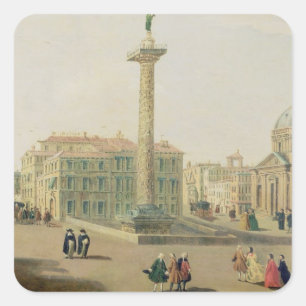 Pegatina Cuadrada La Piazza Colonna, Roma