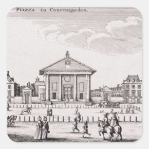 Pegatina Cuadrada La Piazza en Covent Garden, 1647 (grabado)