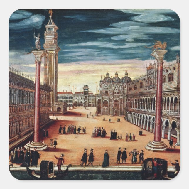 Pegatina Cuadrada La Piazzetta di San Marco, Venecia (Anverso)