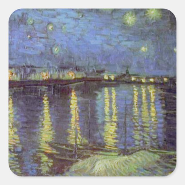 Pegatina Cuadrada La pintura nocturna estelar de Van Gogh (Anverso)