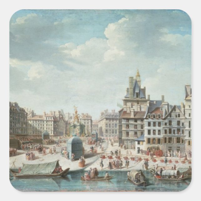 Pegatina Cuadrada La Place de Greve, París (Anverso)