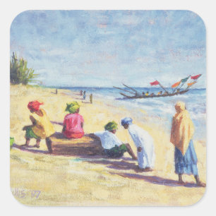 Pegatina Cuadrada La playa en Abene Senegal 1997