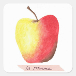 Pegatina Cuadrada La pomme / El aprendizaje francés de manzanas