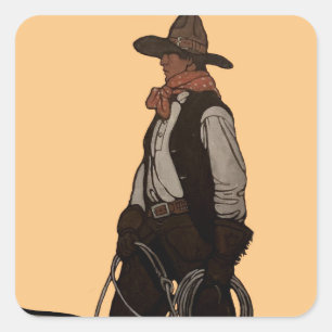 Pegatina Cuadrada La portada de la revista The Cowboy de NC Wyeth