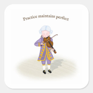 Pegatina Cuadrada La práctica mantiene el violín perfecto de Mozart