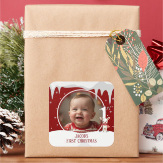 Pegatina Cuadrada La primera foto navideña del bebé