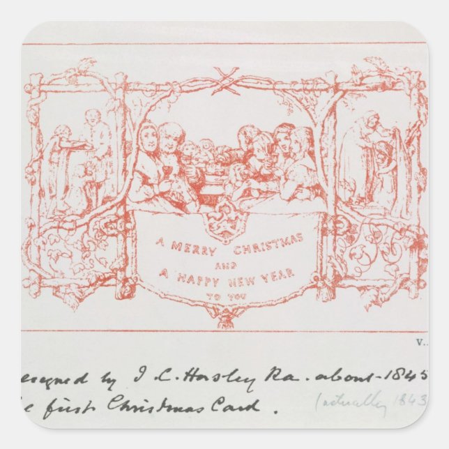 Pegatina Cuadrada La primera tarjeta de Navidad, de J.C.Horsley, 184 (Anverso)