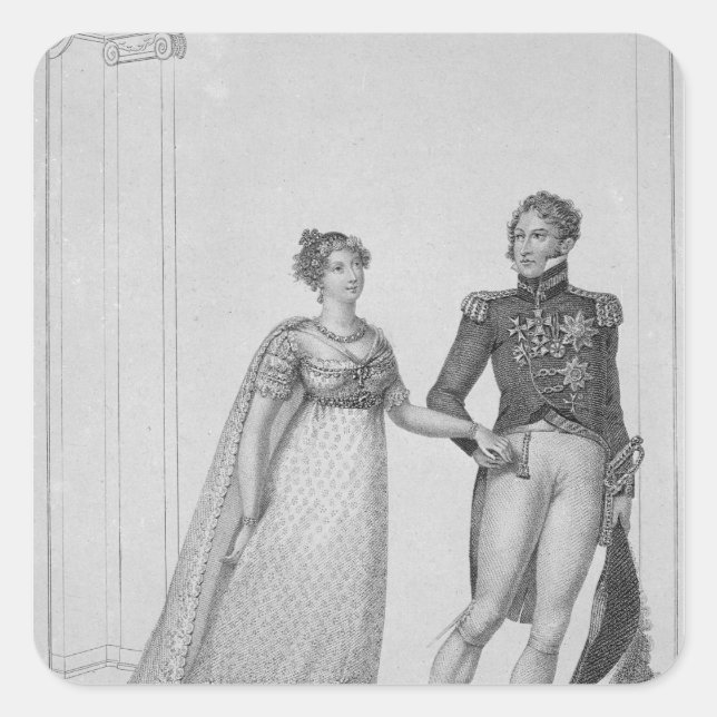 Pegatina Cuadrada La Princesa Carlota de Gales y Príncipe (Anverso)