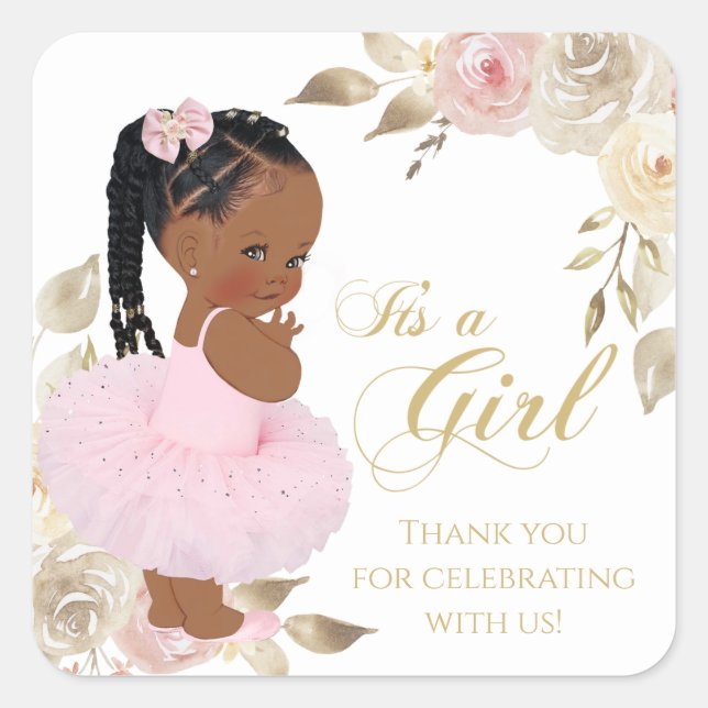 Pegatina Cuadrada La princesa de balanza africana Baby Shower Favor (Anverso)