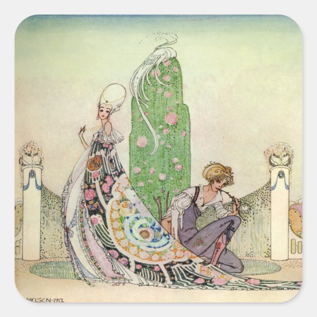 Pegatina Cuadrada La princesa y el jardinero de Kay Nielsen (Anverso)