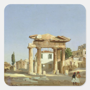 Pegatina Cuadrada La Puerta de Agora en Atenas, 1843