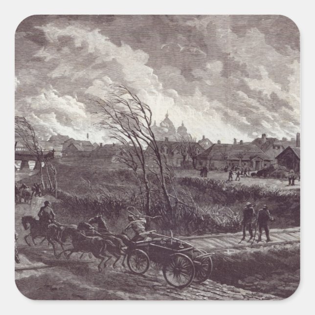 Pegatina Cuadrada La quema de Stry, cerca de Lemberg (Anverso)