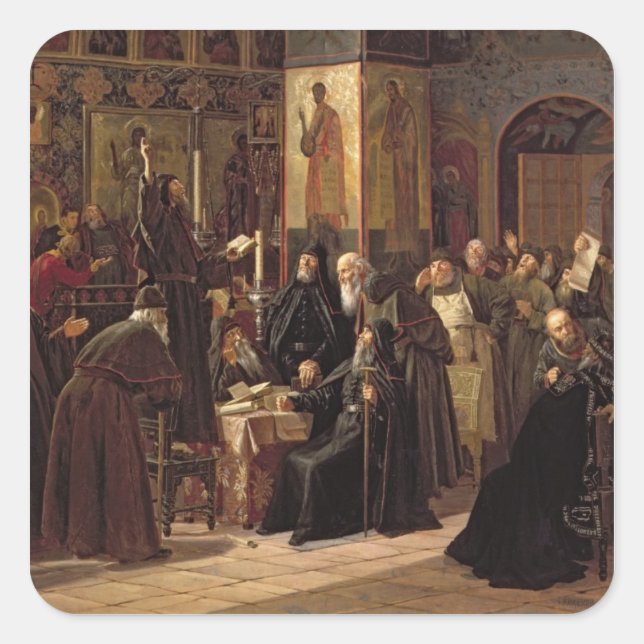 Pegatina Cuadrada La rebelión del monasterio de Solovetsy (Anverso)