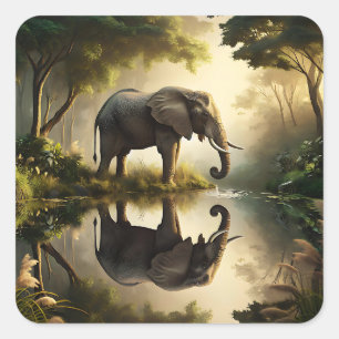 Pegatina Cuadrada La reflexión de un elefante