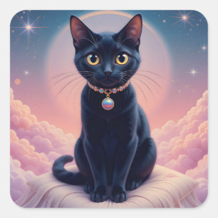 Pegatina Cuadrada La Reina Del Cielo De Gatos Negros