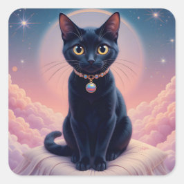 Pegatina Cuadrada La Reina Del Cielo Del Gato Negro