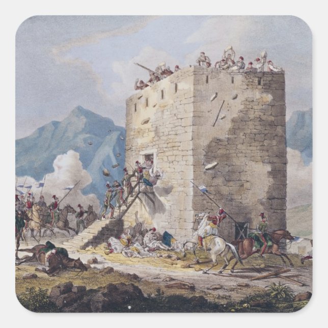 Pegatina Cuadrada La resistencia de cuarenta rebeldes griegos (Anverso)