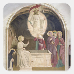 Pegatina Cuadrada La resurrección de Cristo y de las mujeres