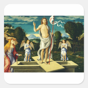 Pegatina Cuadrada La Resurrección de Jesús por Girolamo da Santacroc