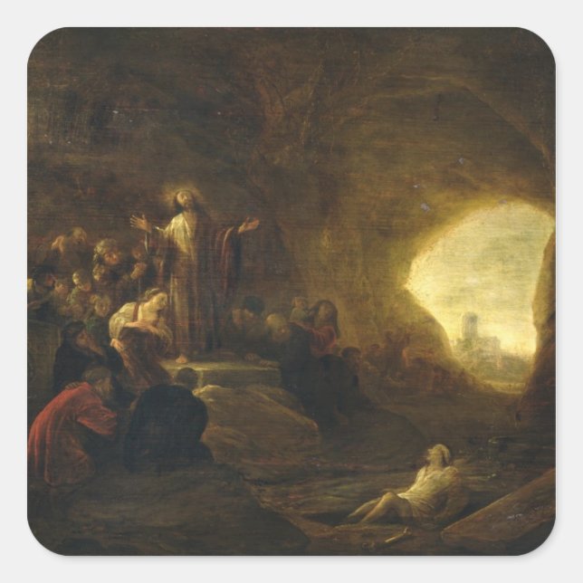 Pegatina Cuadrada La resurrección de Lázaro 2 (Anverso)