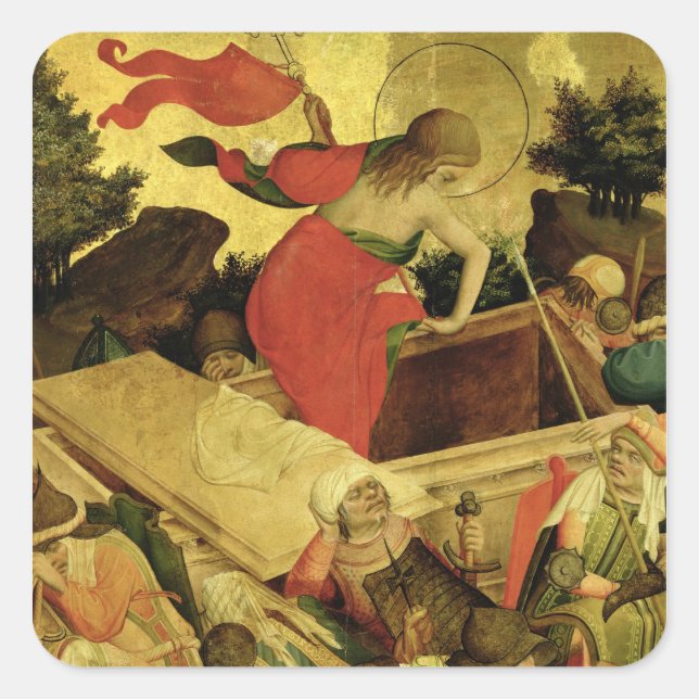 Pegatina Cuadrada La Resurrección, panel del Altar de Santo Tomás (Anverso)