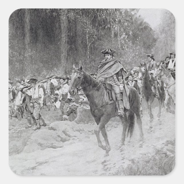 Pegatina Cuadrada La retirada de Washington de los grandes prados (Anverso)