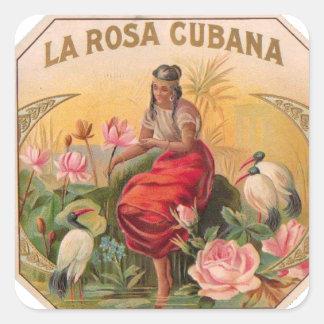 Pegatina Cuadrada La Rosa Cubana Diseño Vintage Cuba