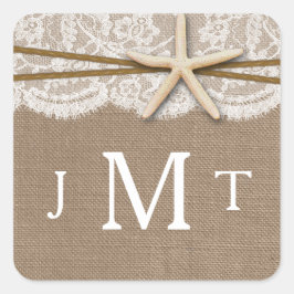 Pegatina Cuadrada La Rustic Starfish Beach Wedding