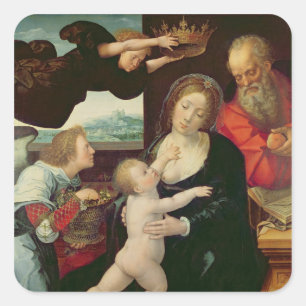 Pegatina Cuadrada La Sagrada Familia, 1522 (petróleo en el panel)