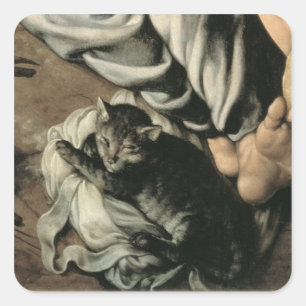 Pegatina Cuadrada La Sagrada Familia en torno a un incendio, c.1532-