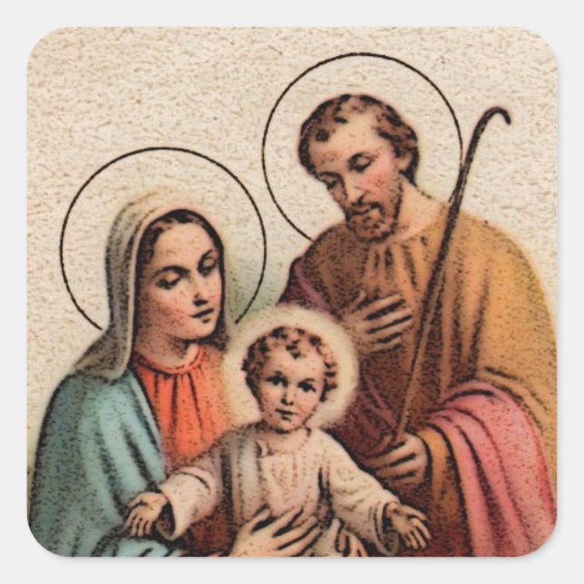 Pegatina Cuadrada La Sagrada Familia - Jesús, María y José (Anverso)