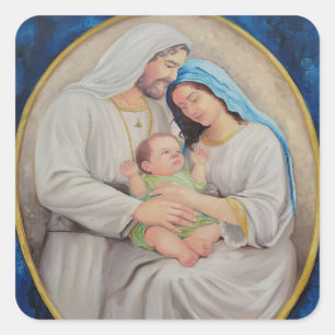 Pegatina Cuadrada La Sagrada Familia: Retrato del Amor Divino