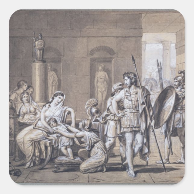 Pegatina Cuadrada La salida de Hector, c.1812 (Anverso)