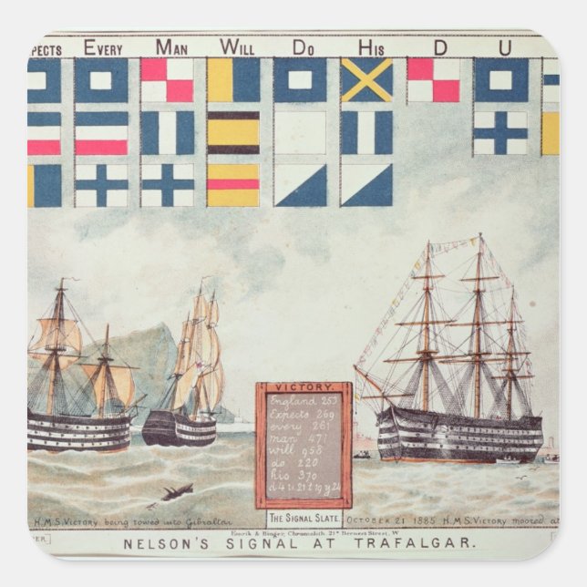 Pegatina Cuadrada La señal de Nelson en Trafalgar (Anverso)