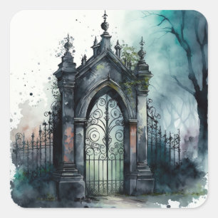 Pegatina Cuadrada La serie Puerta del Cementerio Gótico Diseño 11