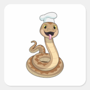Pegatina Cuadrada La serpiente como cocinar con el gorra del chef