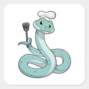 Pegatina Cuadrada La serpiente como cocinar con el gorra del chef
