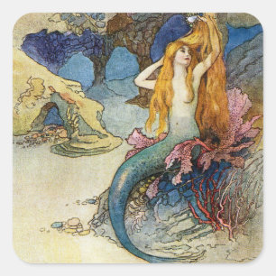 Pegatina Cuadrada "La sirena" por Warwick Goble