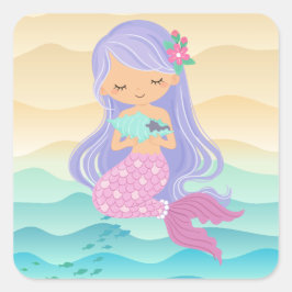 Pegatina Cuadrada La sirena y la concha