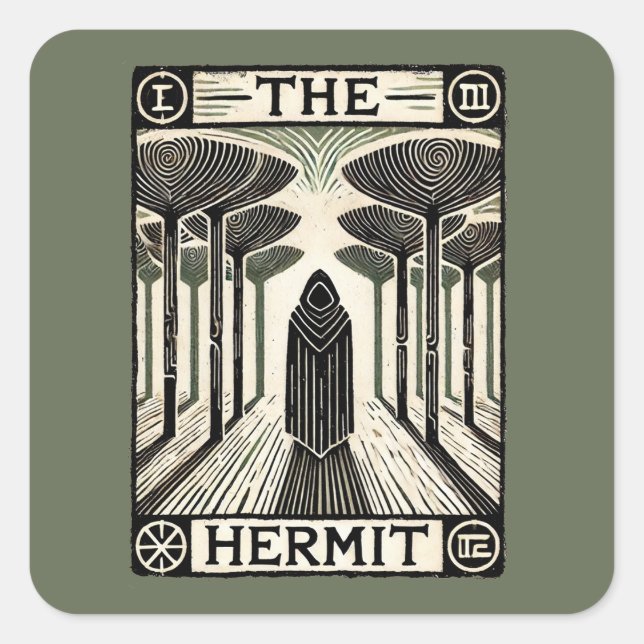 Pegatina Cuadrada La tarjeta tarot de Hermit (Anverso)