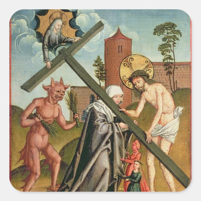 Pegatina Cuadrada La tentación de un santo (Anverso)