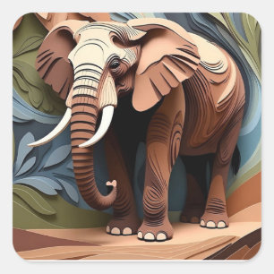Pegatina Cuadrada La tía del elefante en tonos terrosos de corte de