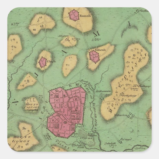 Pegatina Cuadrada La Tierra De Moriah O Jerusalén (Anverso)