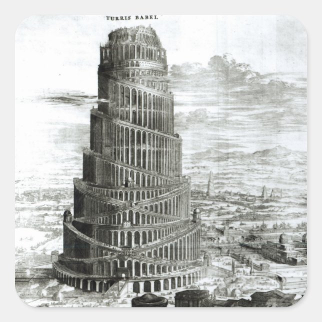 Pegatina Cuadrada La Torre de Babel, 1679 (Anverso)