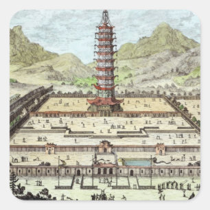 Pegatina Cuadrada La Torre Porcelana de Nanking, plato 12 de 'Ent