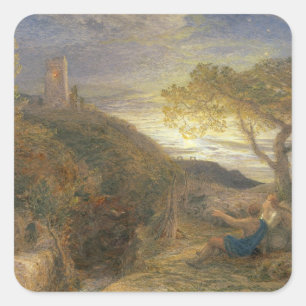 Pegatina Cuadrada La torre solitaria, 1868 (con c/c y color de cuerp