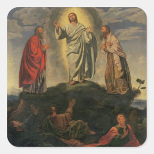 Pegatina Cuadrada La transfiguración, c.1527-33 (aceite en el panel)