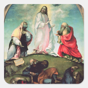 Pegatina Cuadrada La transfiguración de Cristo, c.1510-12 (aceite so