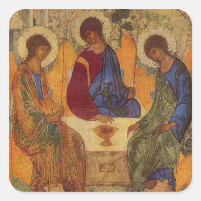 Pegatina Cuadrada La trinidad de Rublev en la mesa (Anverso)